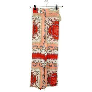New Flynn Skye Pants Womens XS Red Pink Blue Floral Rayon High Waisted